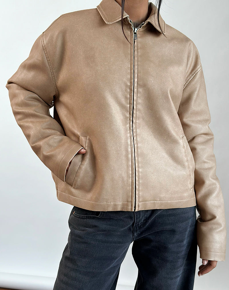 Sand Brown PU Leather Jacket | Catalin – motelrocks-com-us