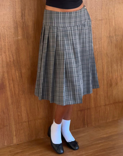 Grey Check Wrap Pleated Midi Skirt | Catelyn – motelrocks-com-us