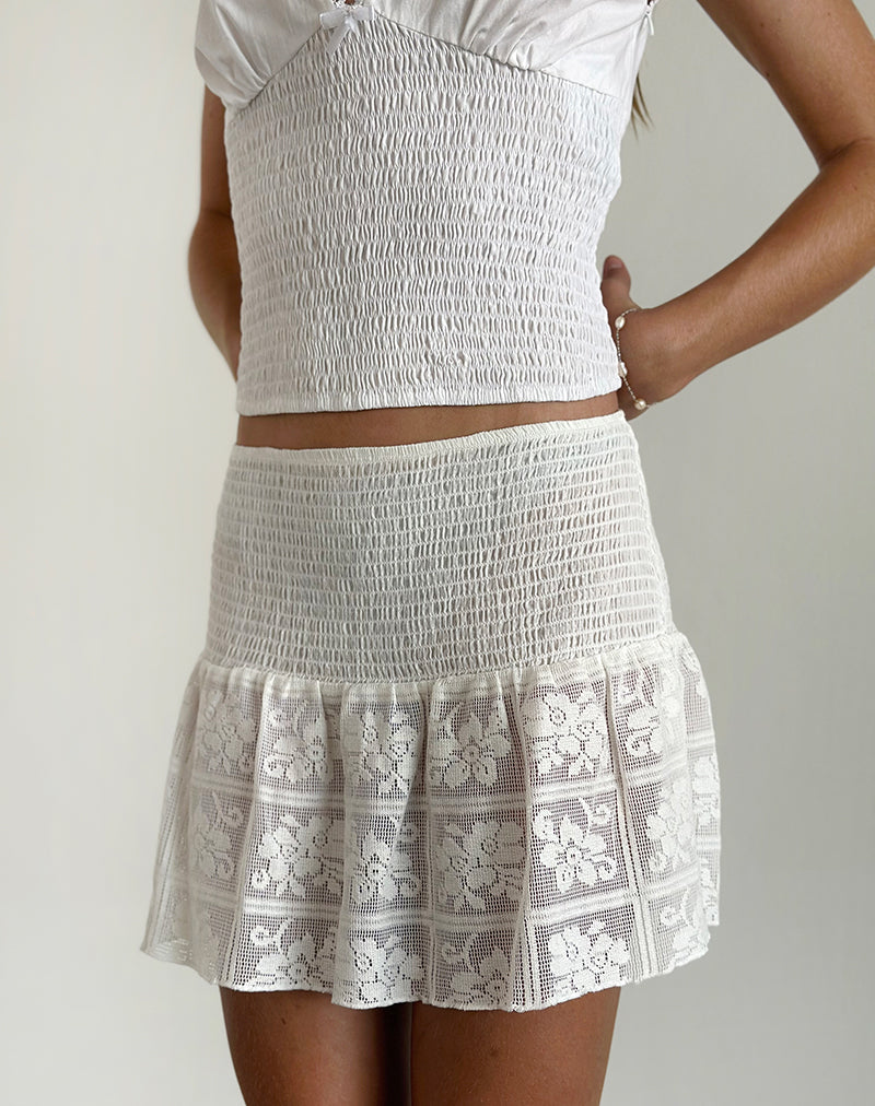 White Poplin Crochet Shirred Mini Skirt | Cathyna – motelrocks-com-us