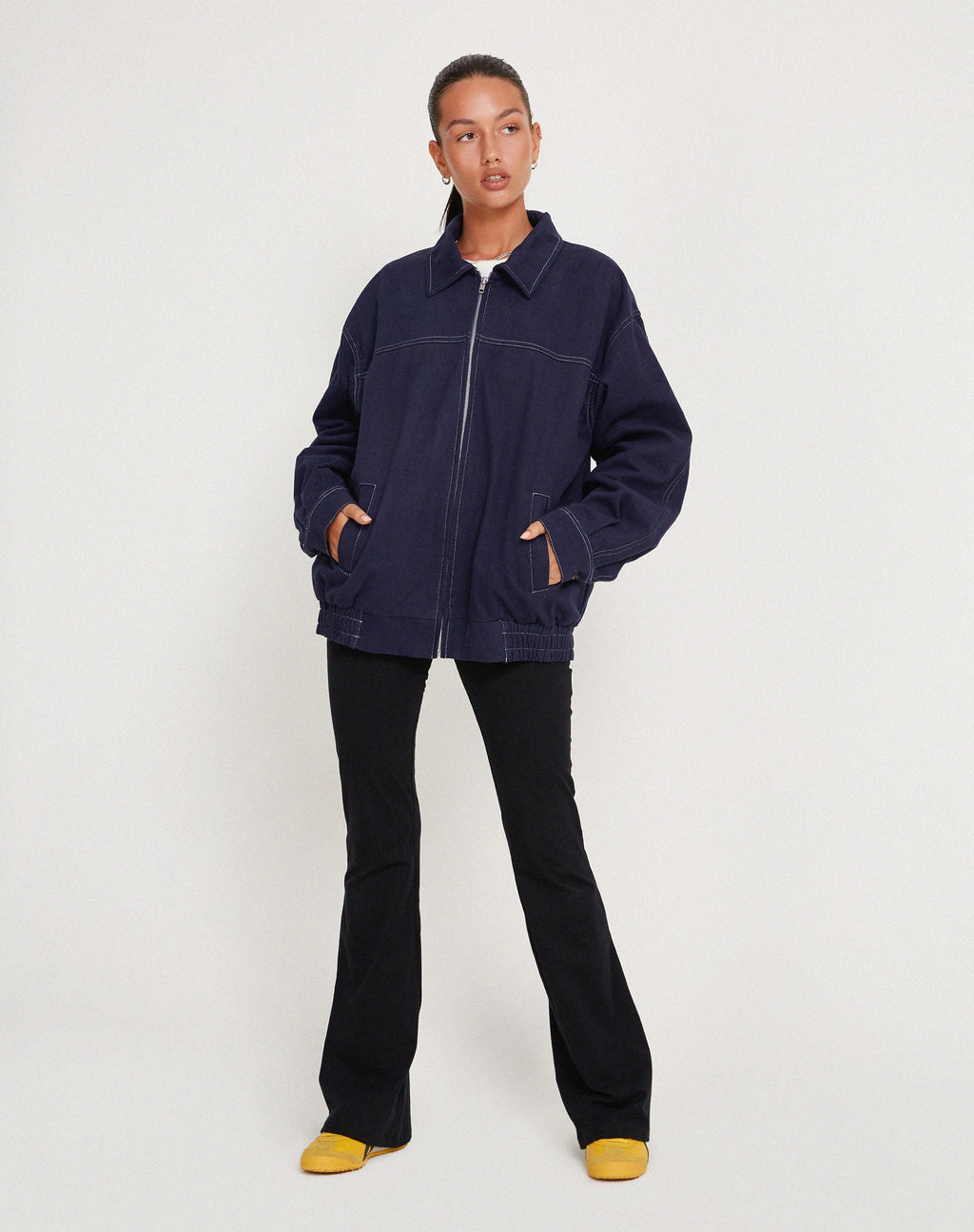 Cavitana Jacket in Deep Blue with White Top Stitch