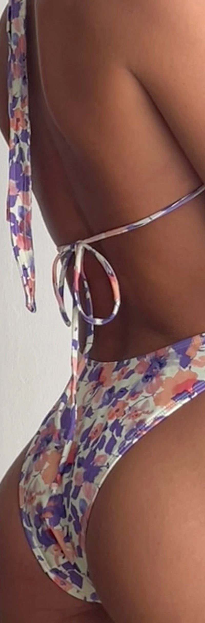 Farida Bikini Bottom in White with Pink Floral Bloom