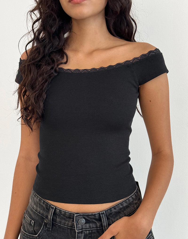 Image of Chacha Top in Black Rib Lace