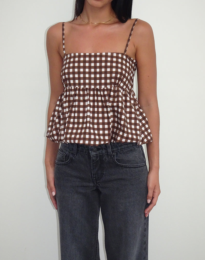 Image of Charlita Frill Cami Top in Tonal Gingham Brown