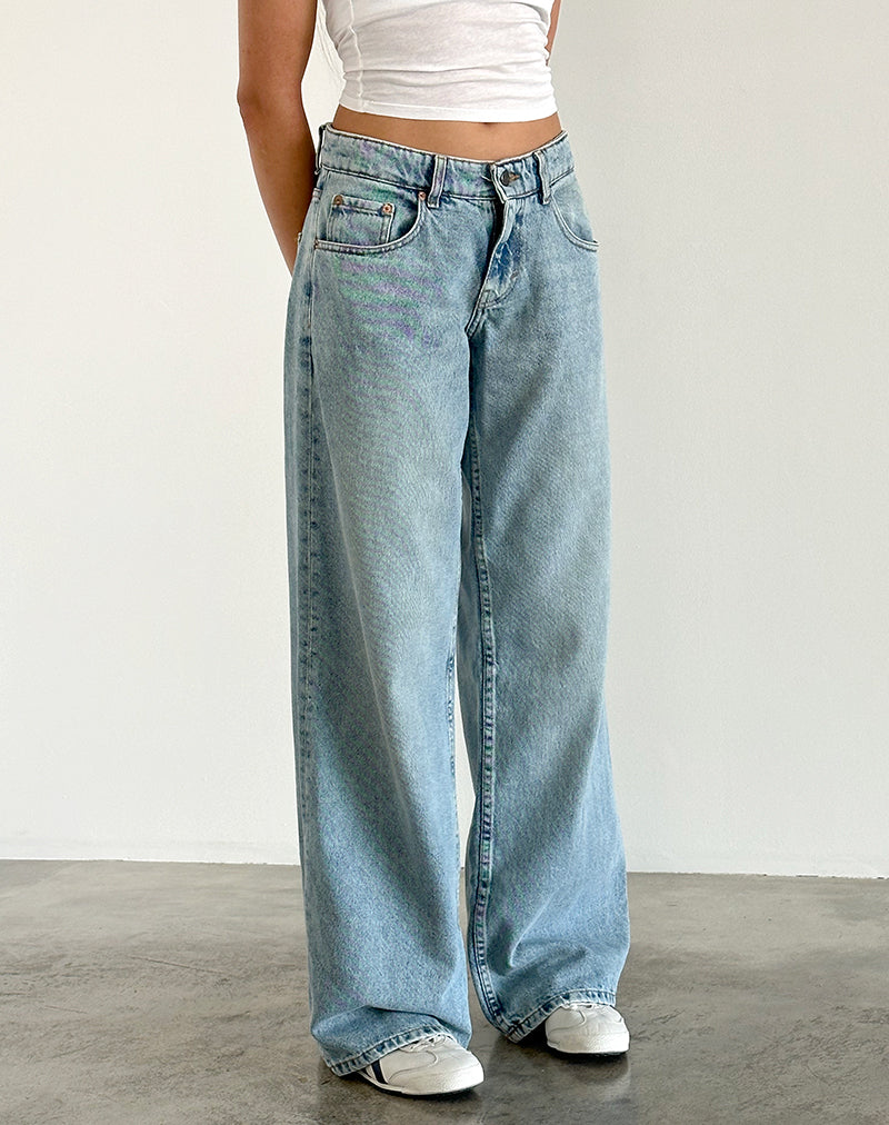 Roomy Extra Wide Low Rise Jeans in Washed Blue Green