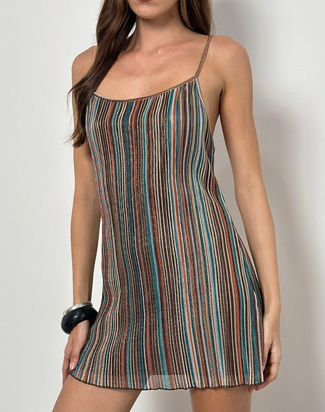 Blue and Brown Shimmer Plisse Mini Dress | Cheria Blue and Brown Shimmer Plisse Mini Dress | Cheria