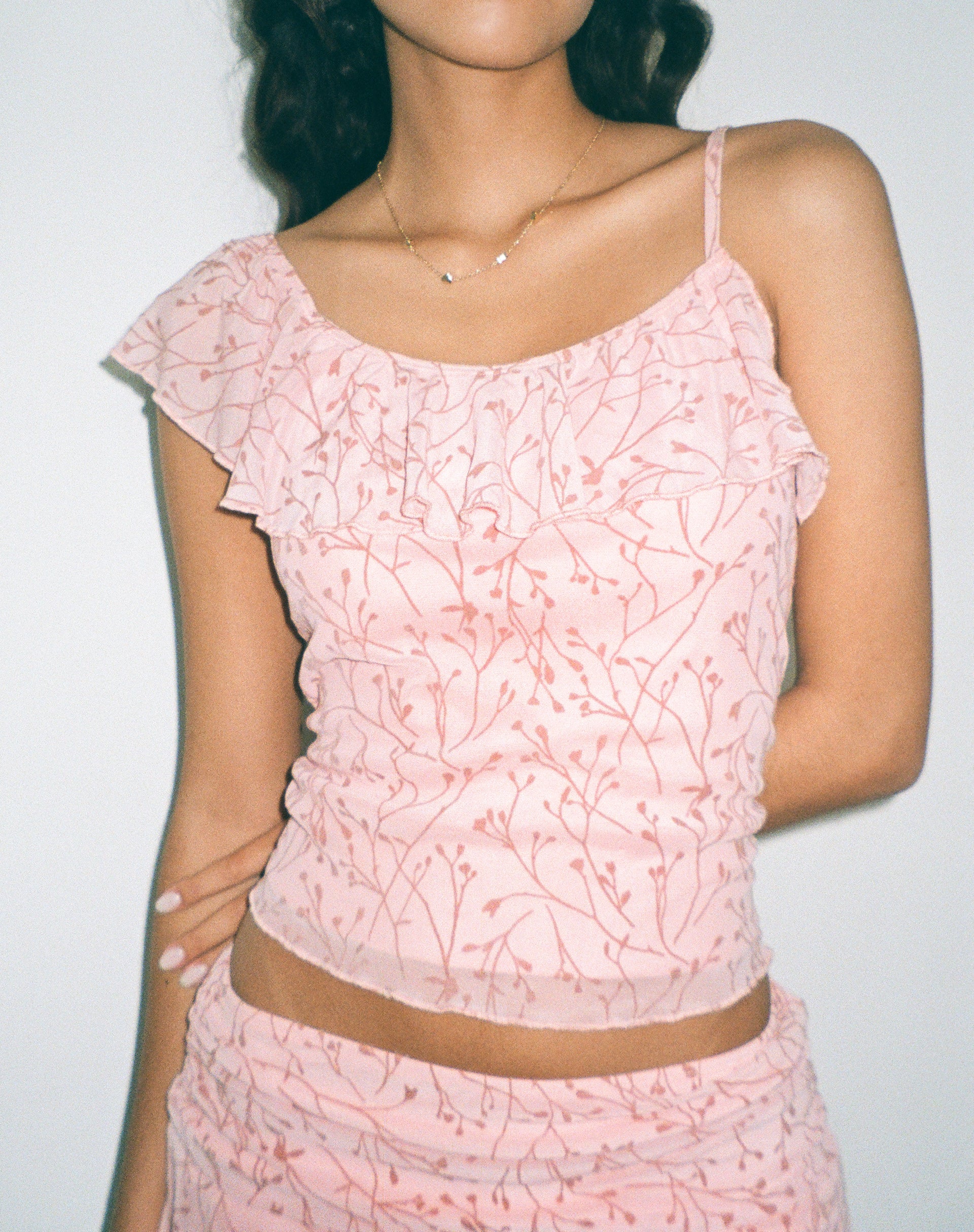Shadow Floral Pink Asymmetric Cami Top | Chira – motelrocks-com-us