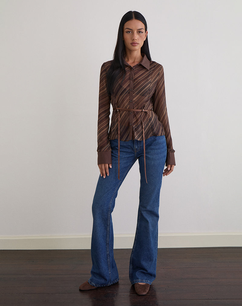 Image of Christabel Shirt in Chiffon Mix Brown Stripe