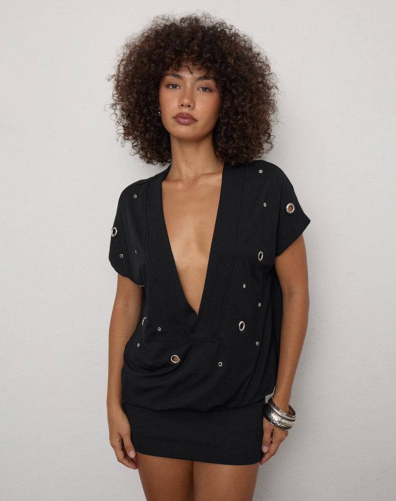 Image of Chukaya Dress with Eyelets in Rayon Jersey Black
