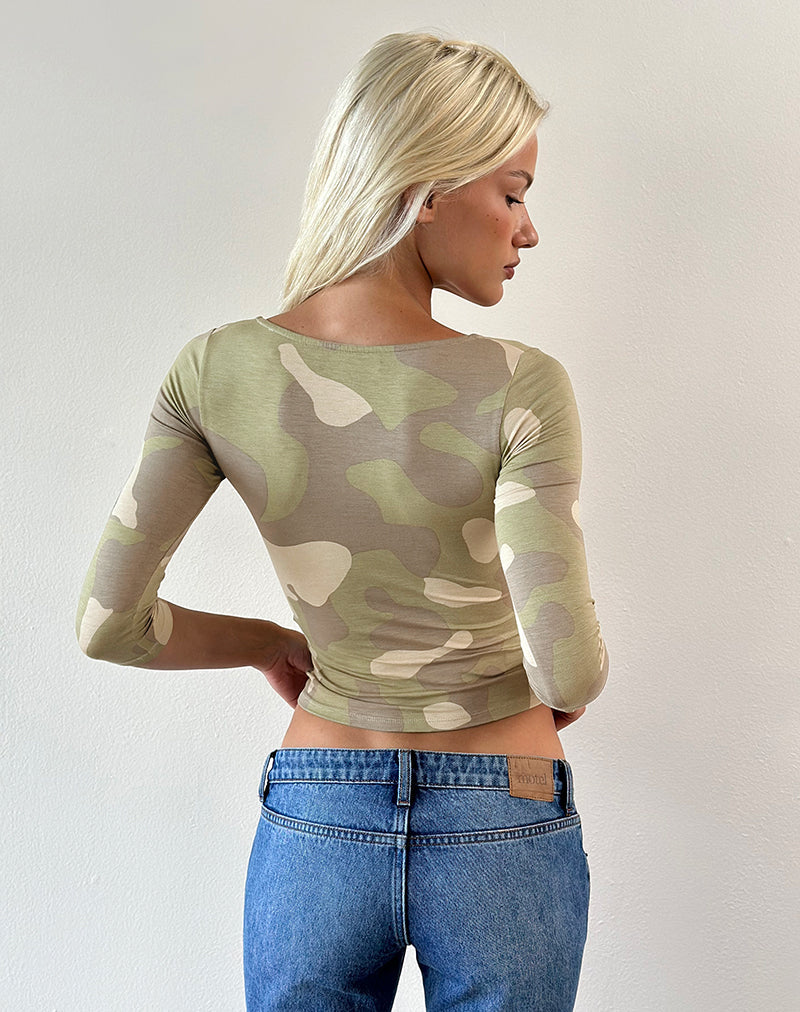 Image of Ciel Deep V Top in Blurry Camo Khaki