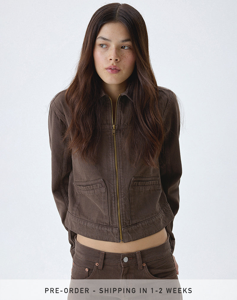 Image of Denim Cinch Jacket in Brown