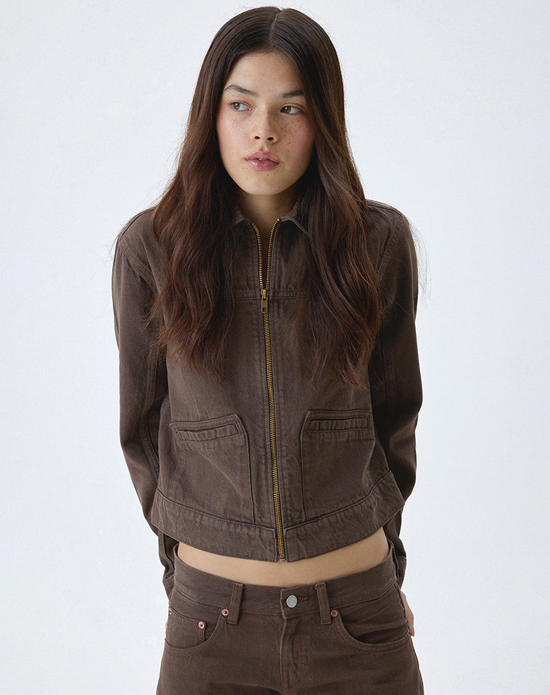 Image of Denim Cinch Jacket in Brown