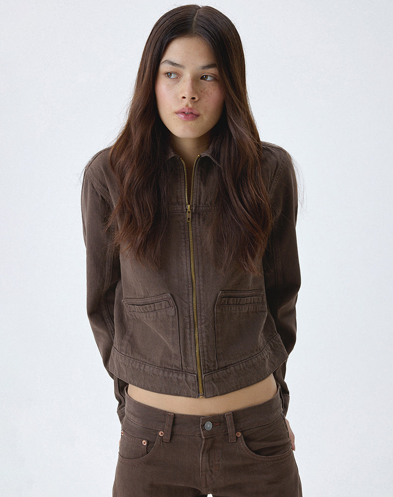 Image of Denim Cinch Jacket in Brown