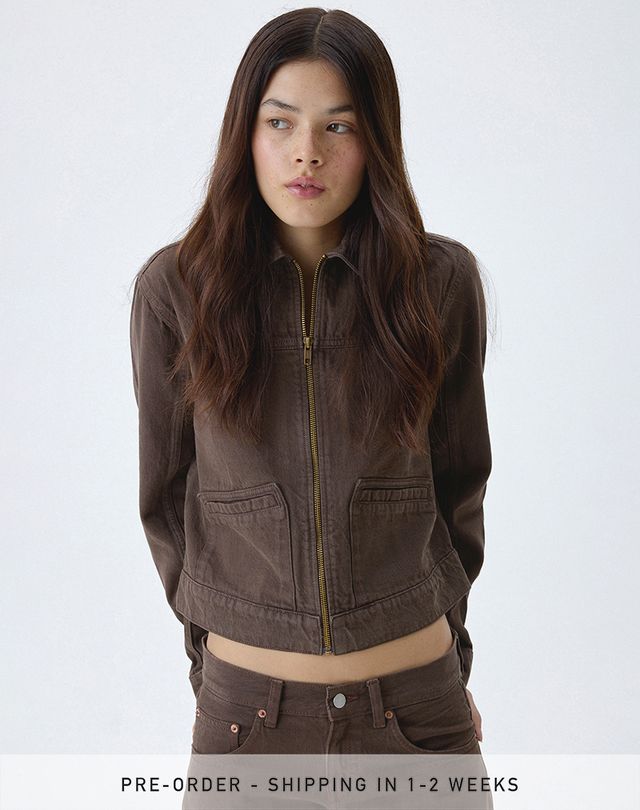 Denim Cinch Jacket in Brown
