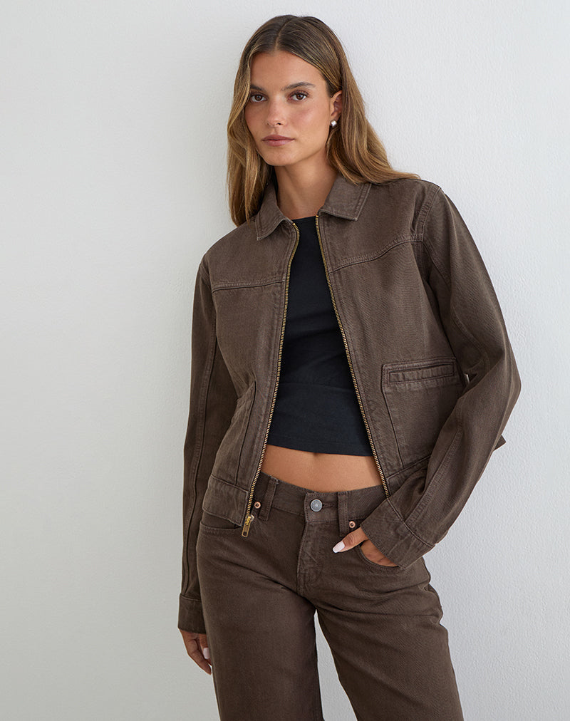 Image of Denim Cinch Jacket in Brown