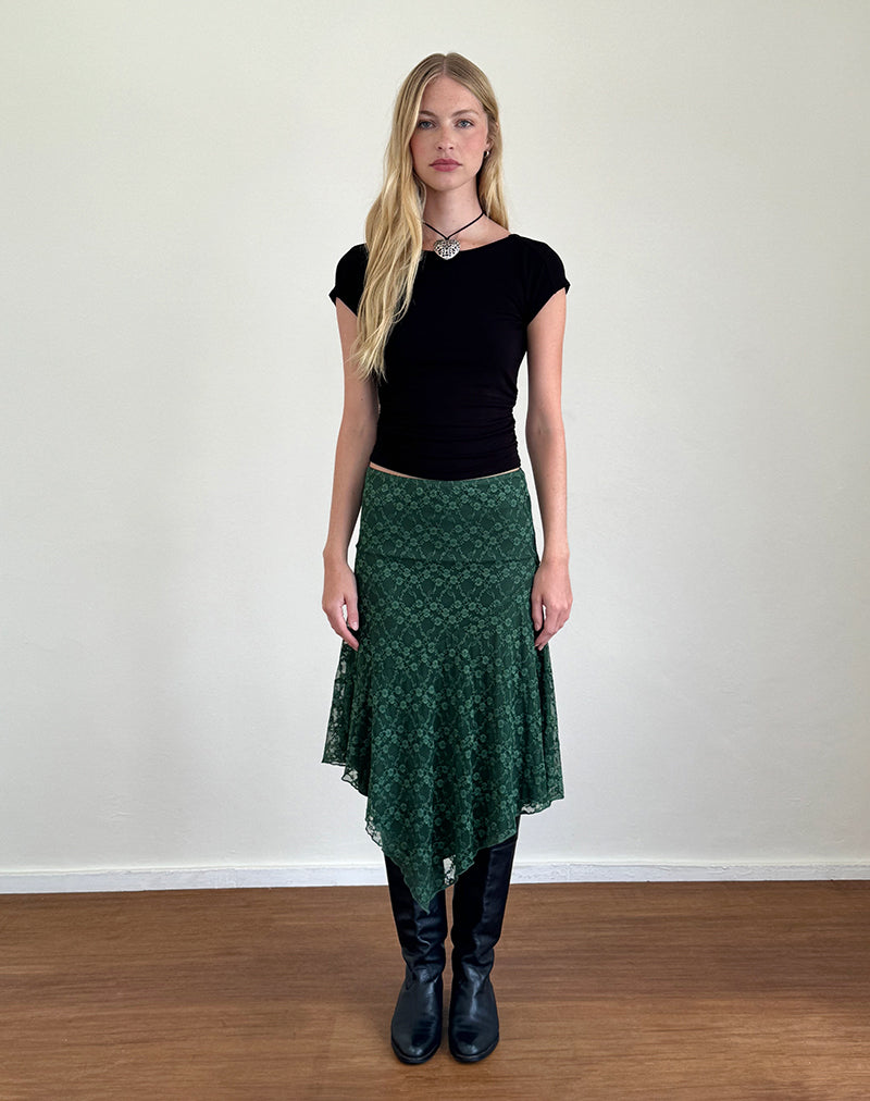 Image of Cinta Midi Skirt in Sage Canina Rose Lace