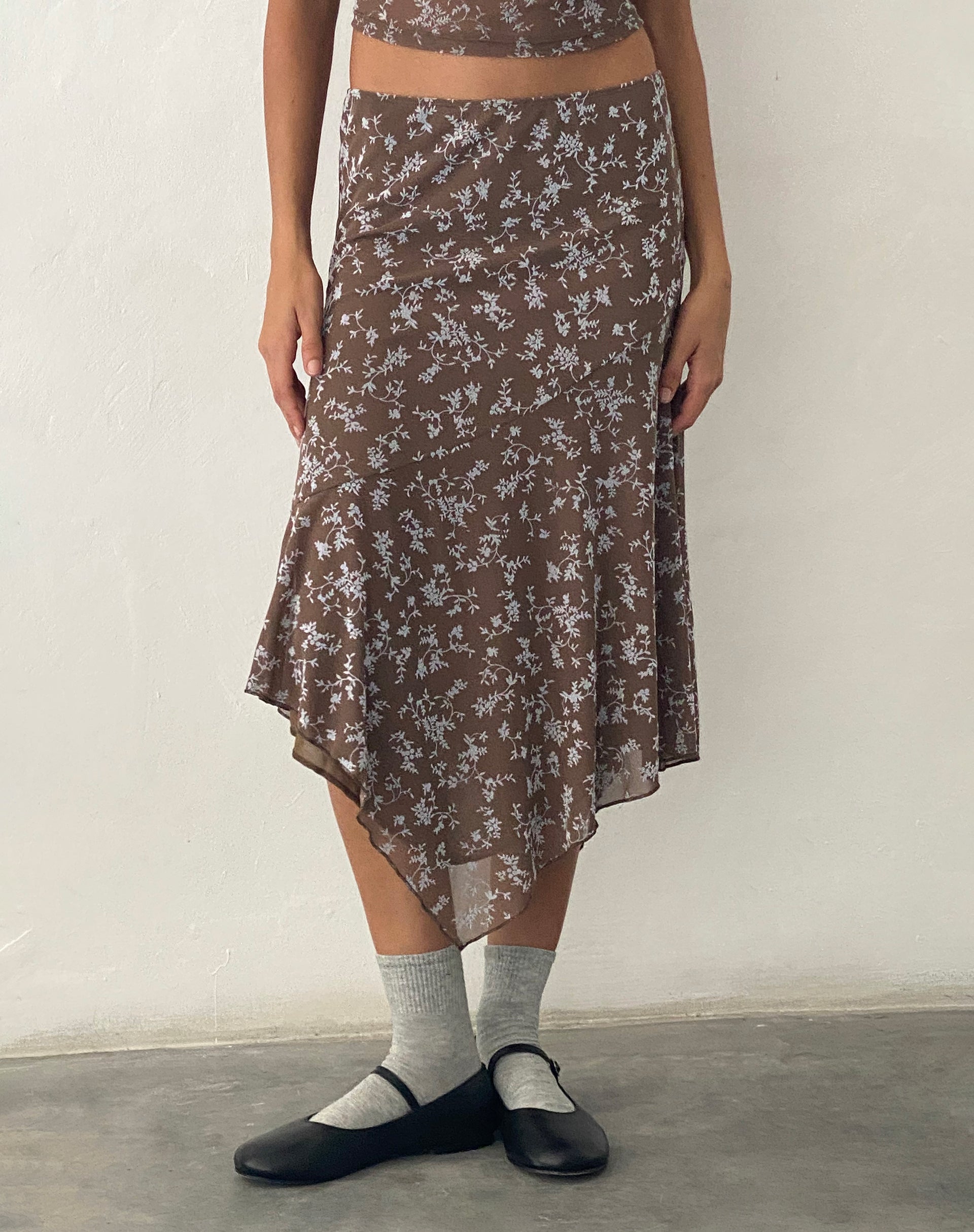 Image of Cinta Low Rise Midi Skirt in Botanist Flock Dark Taupe
