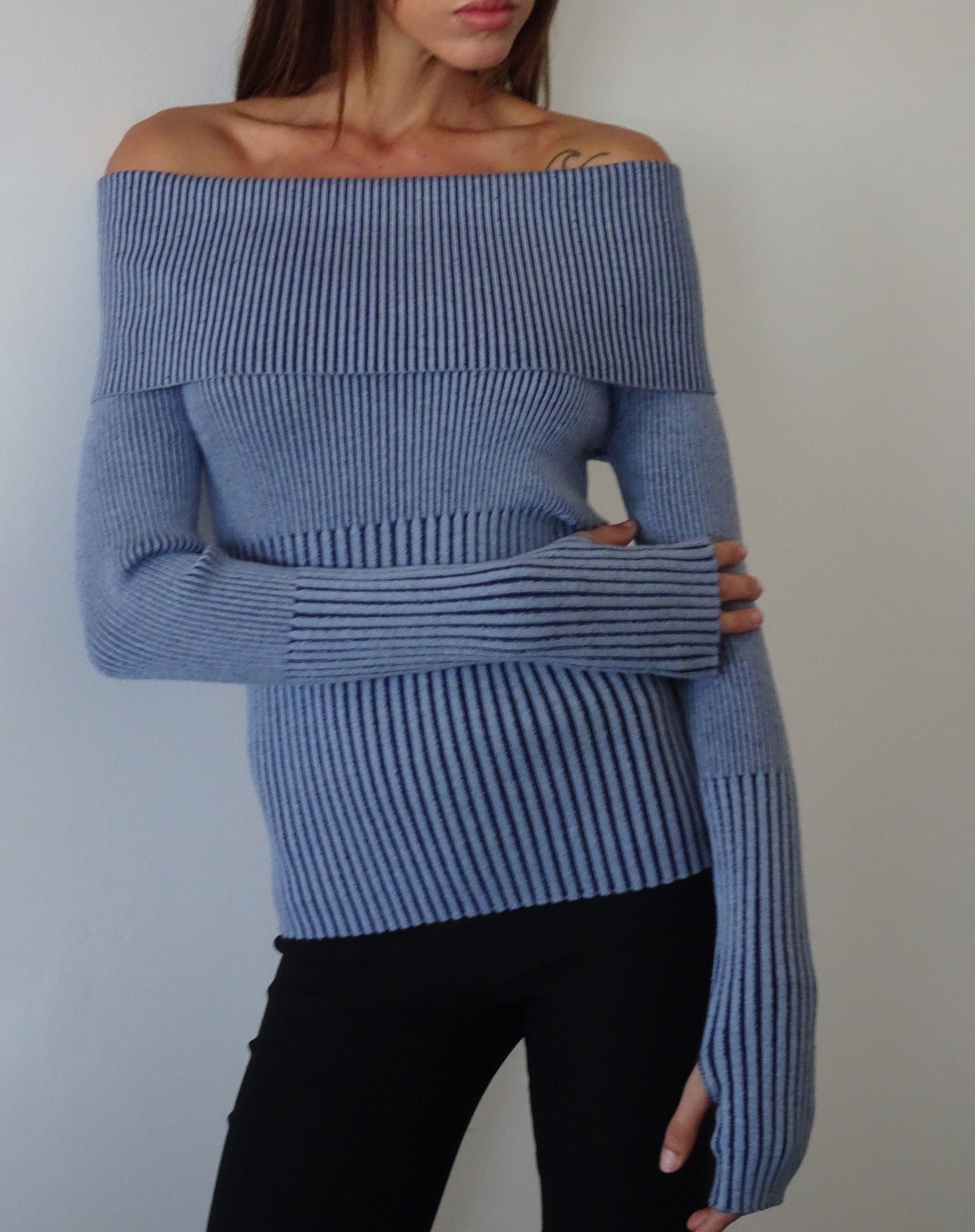 Navy deals bardot jumper