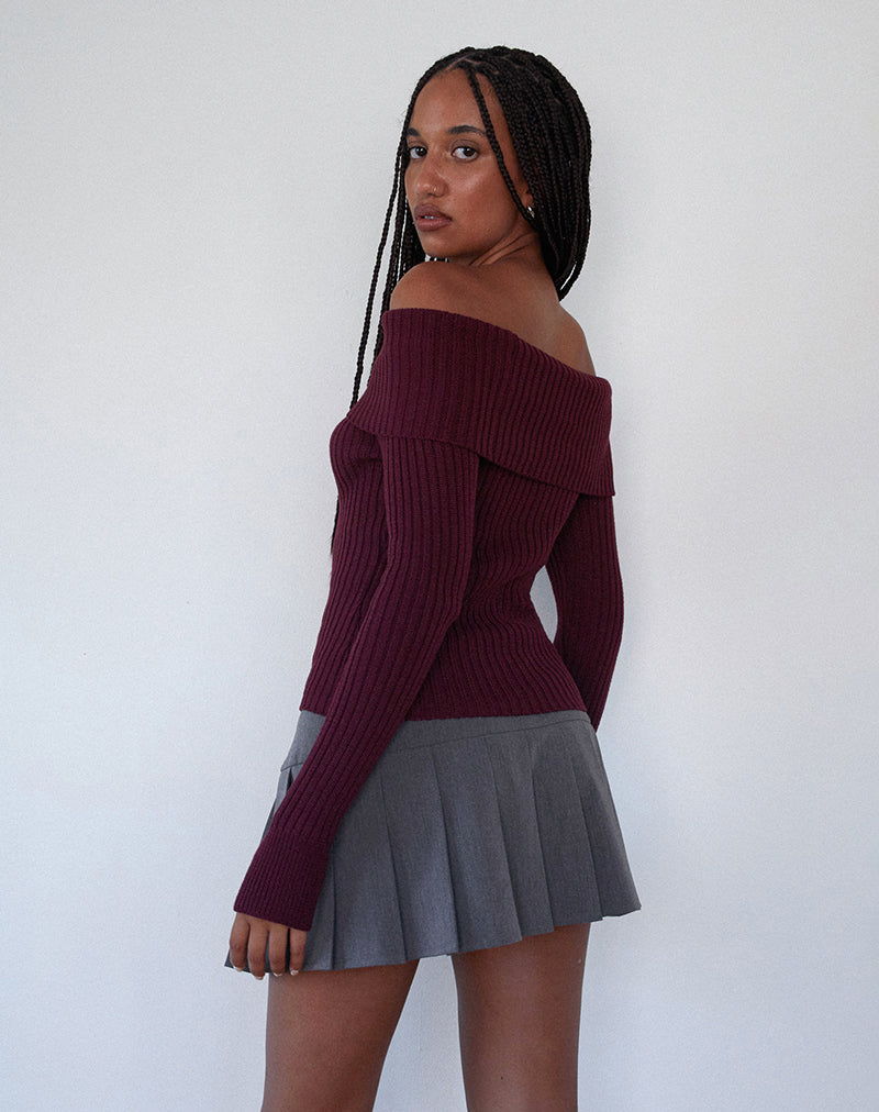 Image of Circe Knitted Bardot Jumper in Burgundy