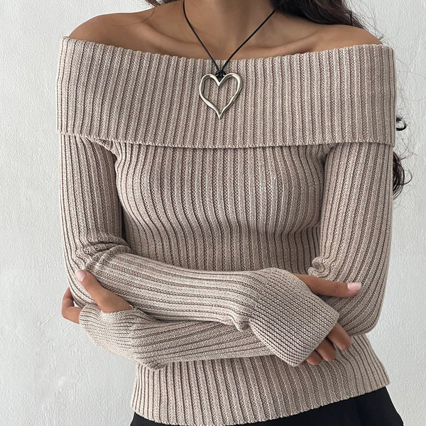 Natural Off-Shoulder Long Sleeve Knit Top | Circe – motelrocks-com-us