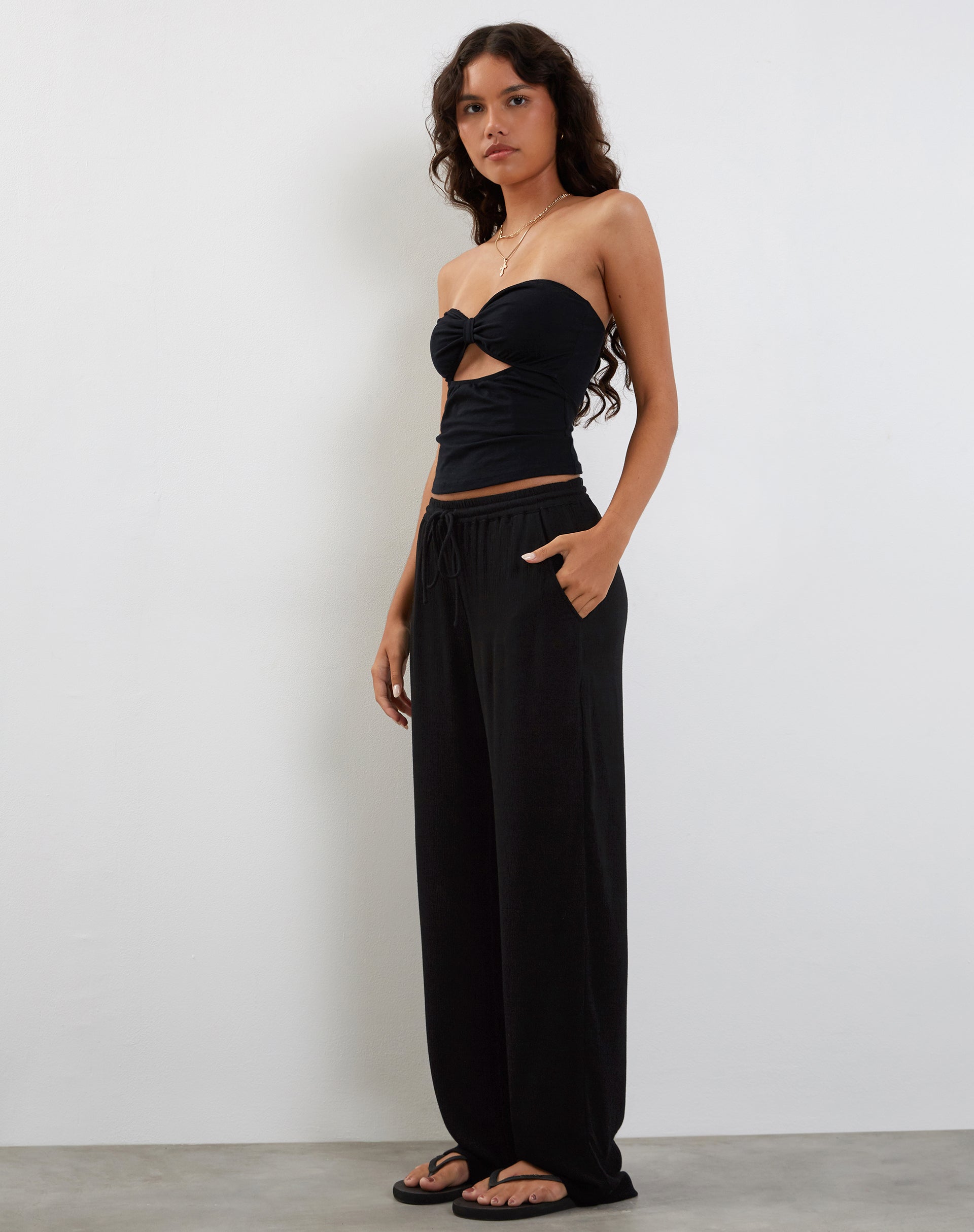 Black crinkle 2025 wide leg trousers