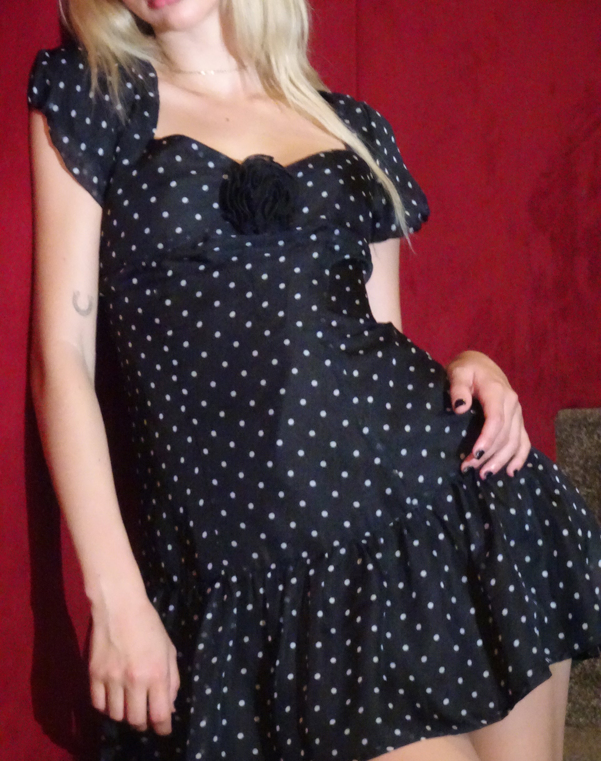 Image of Clara Mini Dress in Polka Black Chiffon