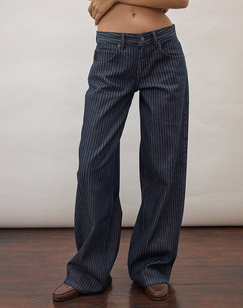 Low Rise Roomy Jeans in Stripe Indigo