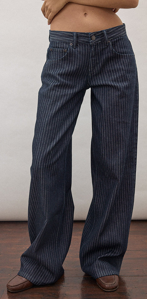 Image of Low Rise Roomy Jeans in Stripe Indigo