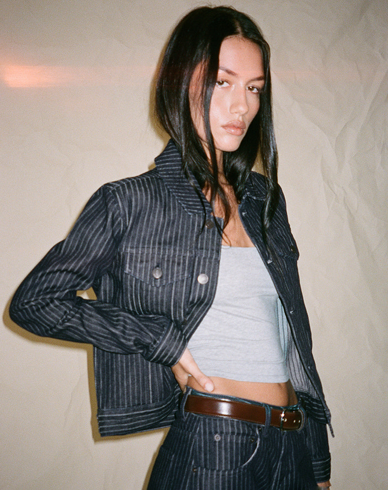 Indigo Stripe Fitted Denim Jacket | Classic – motelrocks-com-us