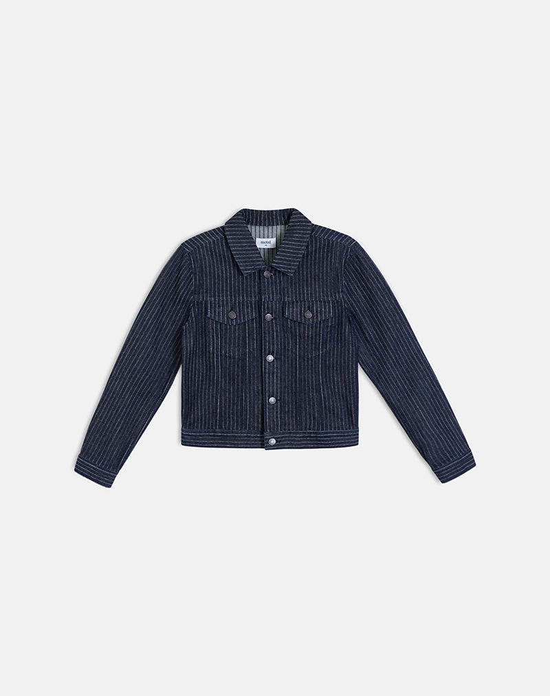 Indigo Stripe Fitted Denim Jacket | Classic – motelrocks-com-us