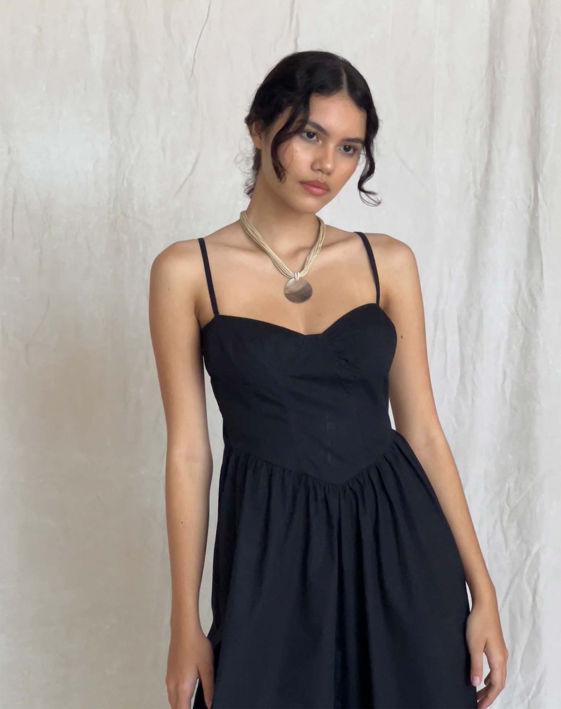 Clementine Corset Midi Dress in Black Poplin Clementine Corset Midi Dress in Black Poplin
