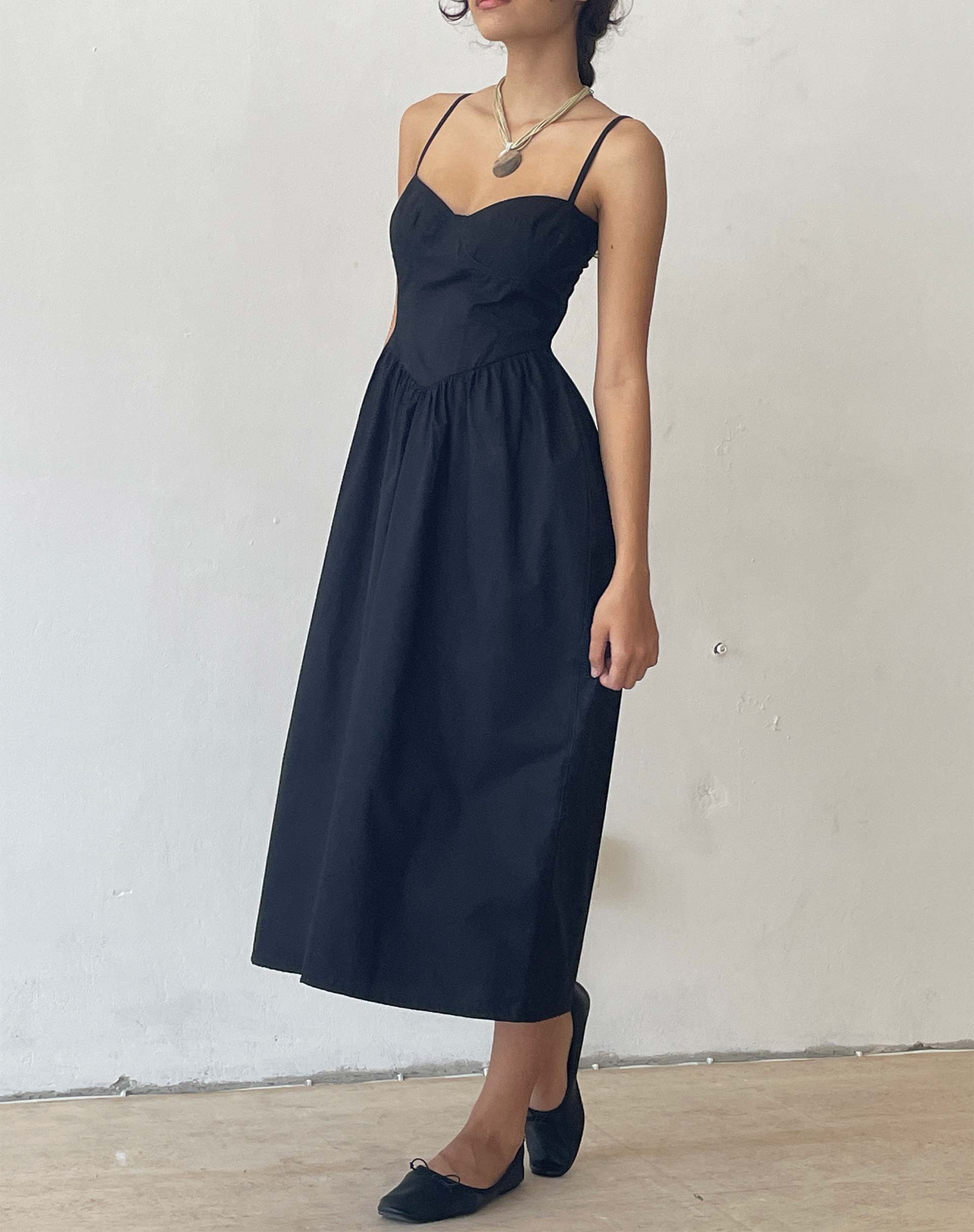Clementine Corset Midi Dress in Black Poplin Clementine Corset Midi Dress in Black Poplin