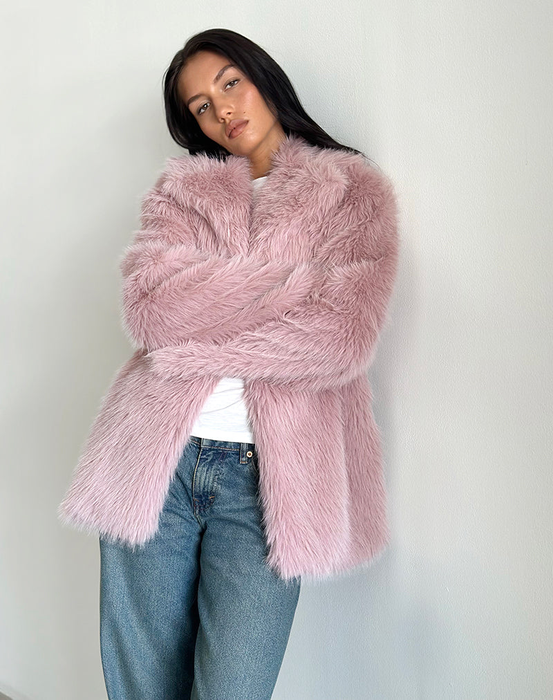 Image of Lupita Jacket in Faux Fur Dusty Pink