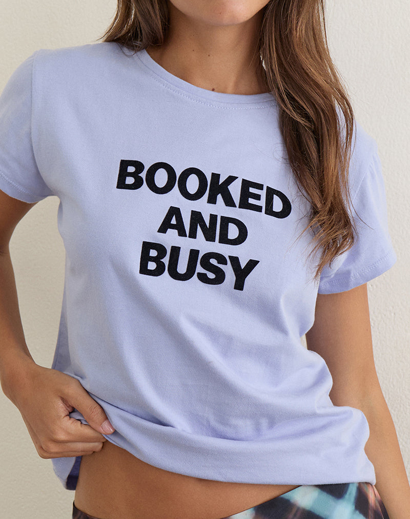Image of Clio Baggy Tee in Lilac with Booked and Busy Slogan