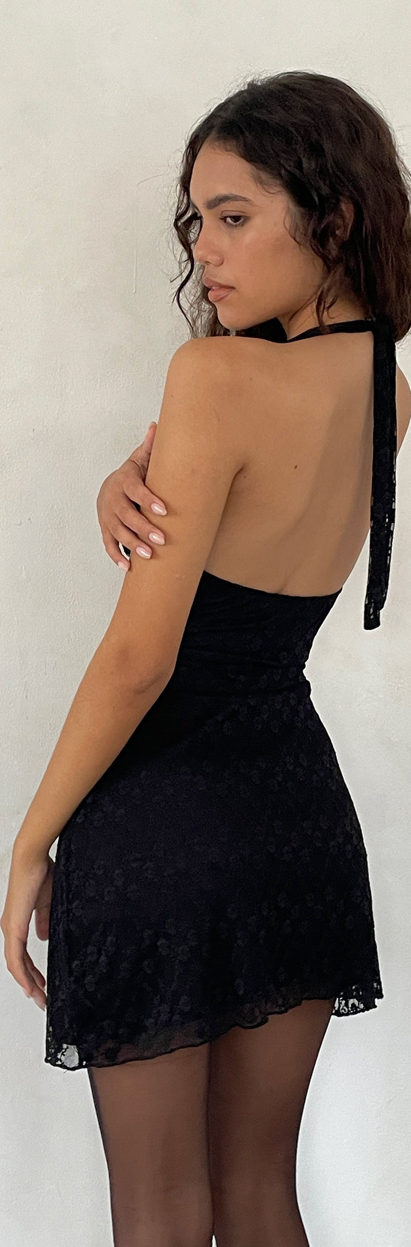 Black Lace Halterneck Mini Dress