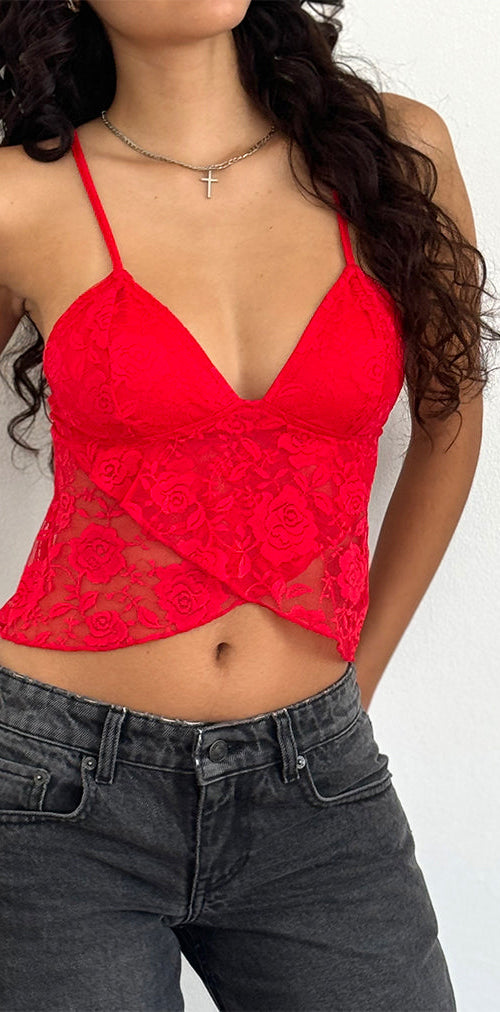 Image of Cojira Lace Butterfly Top in Big Rose Red