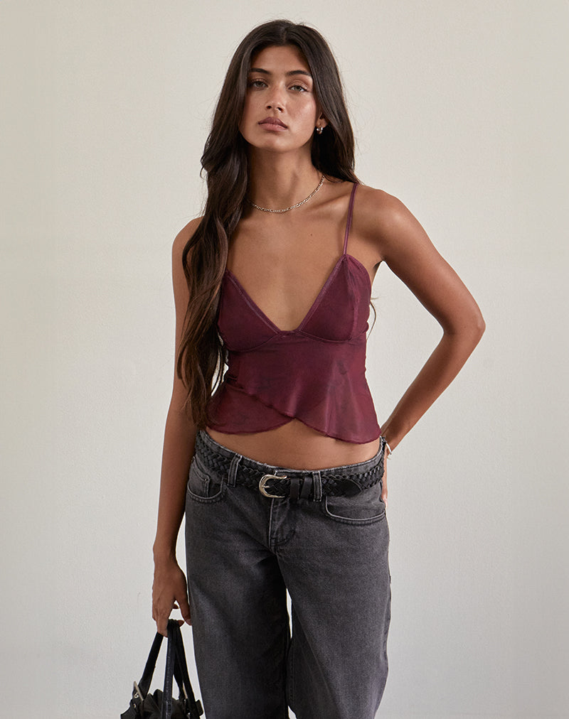 Tonal Burgundy Paisley Mesh Butterfly Top | Cojira – motelrocks-com-us
