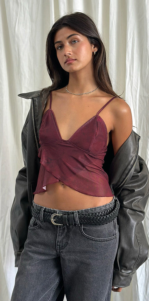 Image of Cojira Mesh Butterfly Top in Tonal Burgundy Paisley