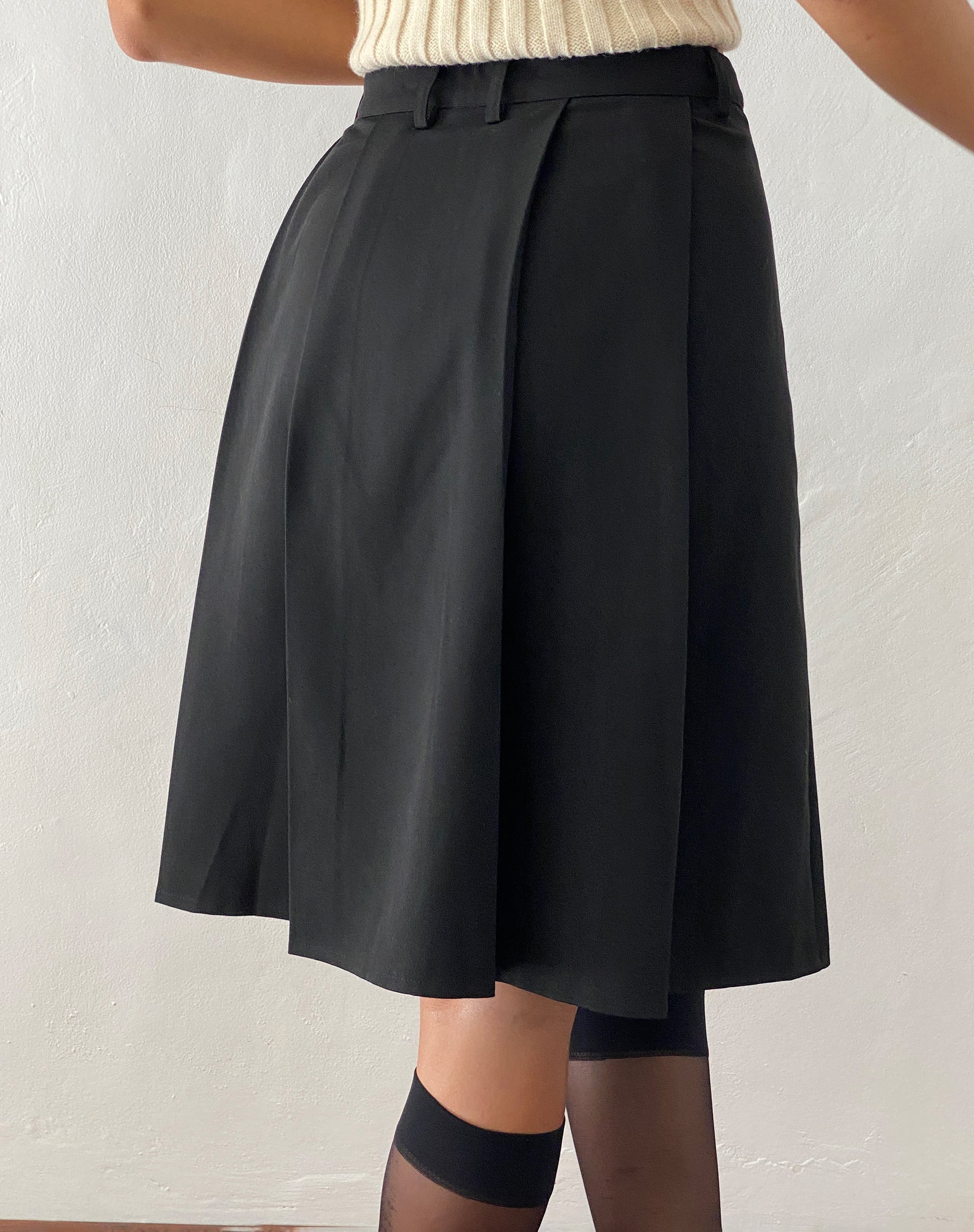 Colette Pleated Knee Length Skirt in Black Tailoring Colette Pleated Knee Length Skirt in Black Tailoring