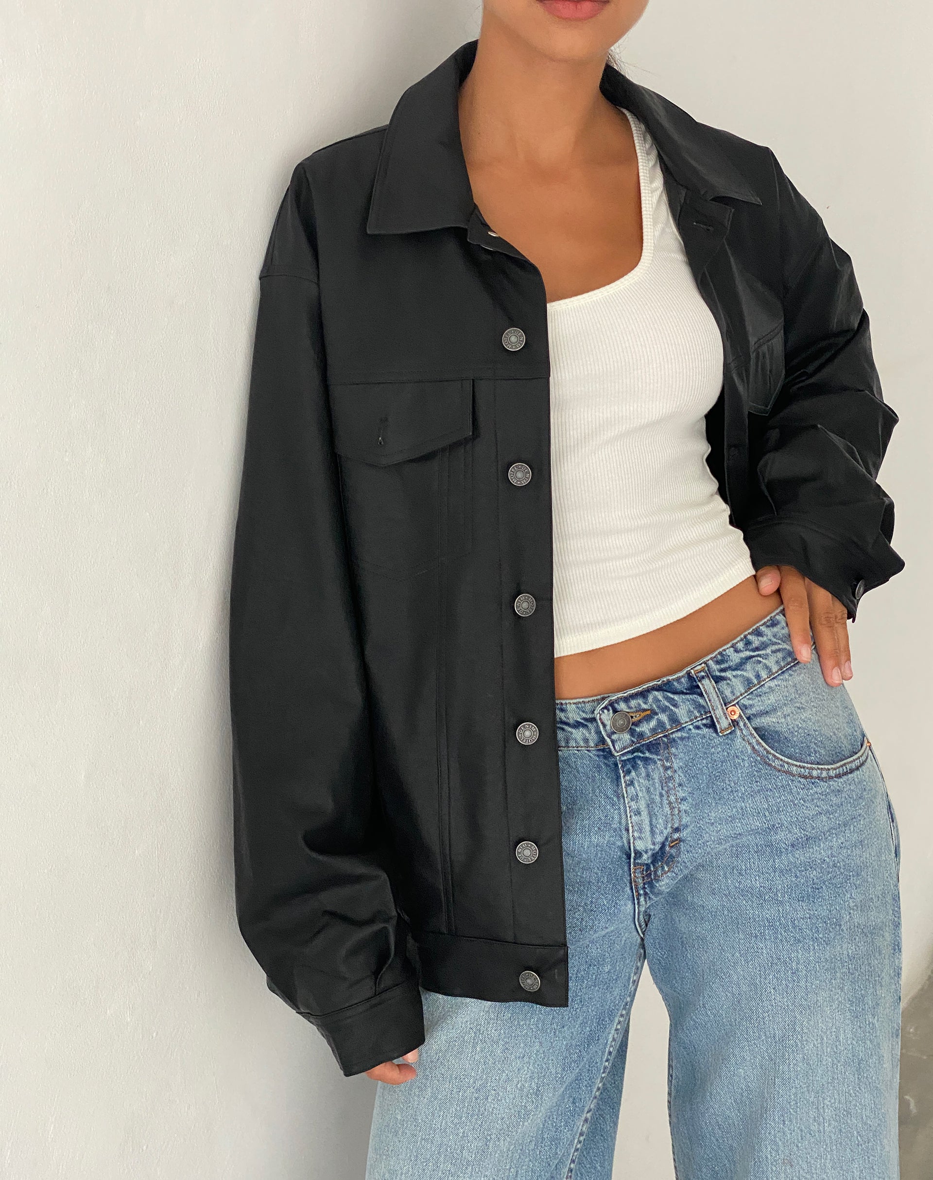 Oversized pu jacket online