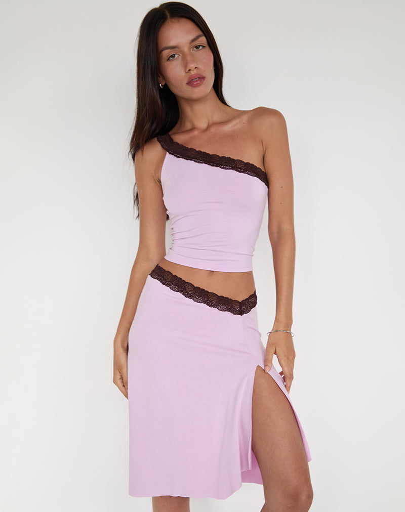 Image of Laudine Midi Skirt in Lavender with Bitter Chocolate Lace