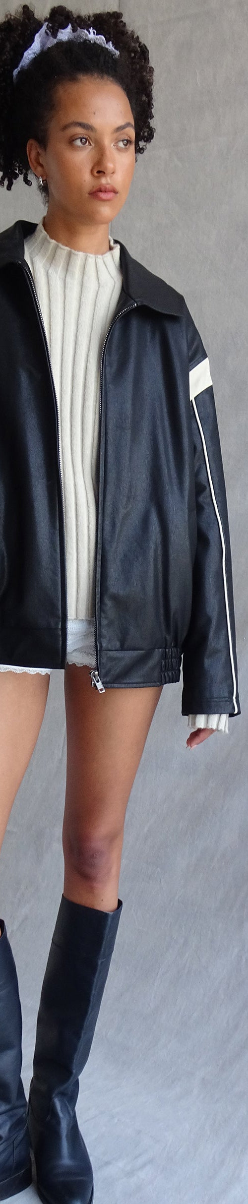 Image of Corvina PU Jacket in Black with Ivory