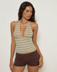 Image of Cosimo Halterneck Top in Stripe Yellow and Green