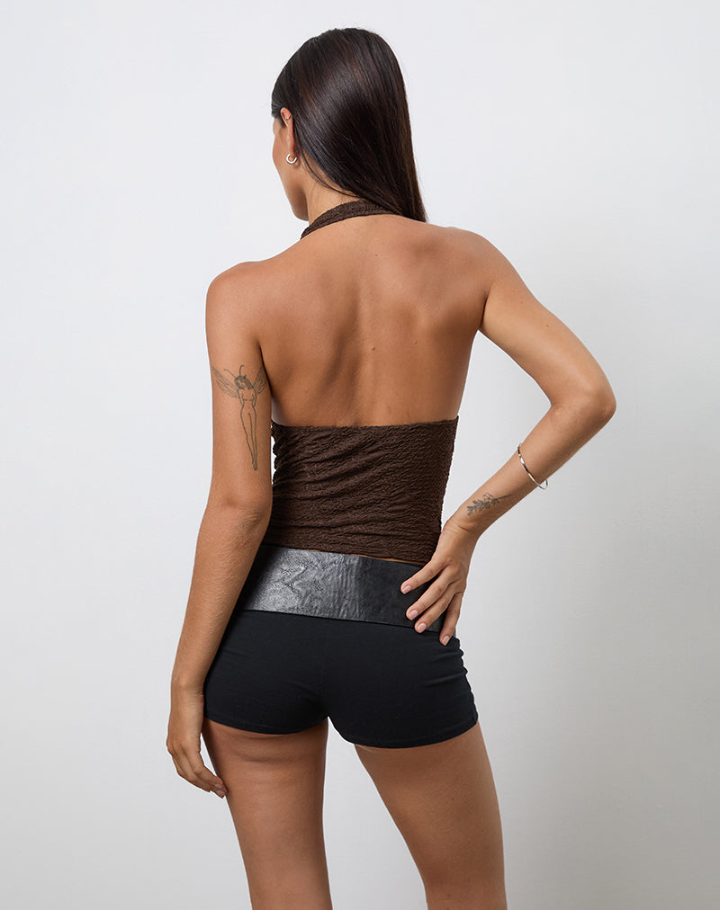 Image of Cosimo Halter Neck Top in Textured Mesh Brown