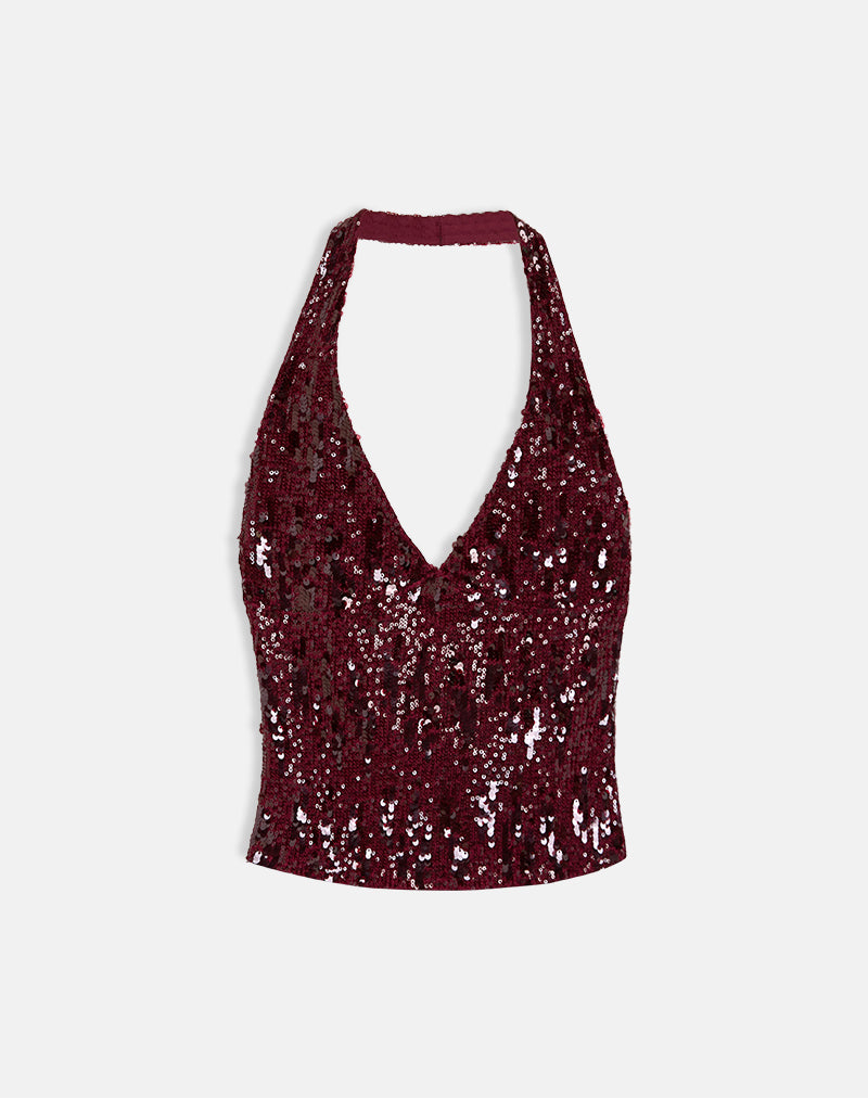 Image of Cosio Halter Top in Mix Sequin Red