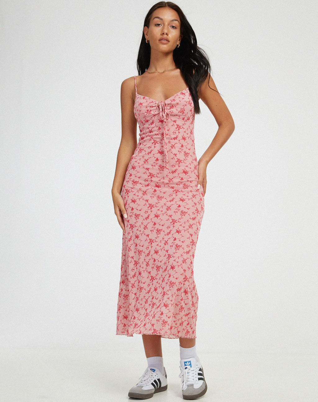 Coya Midi Dress in Love Bloom Pink Flock