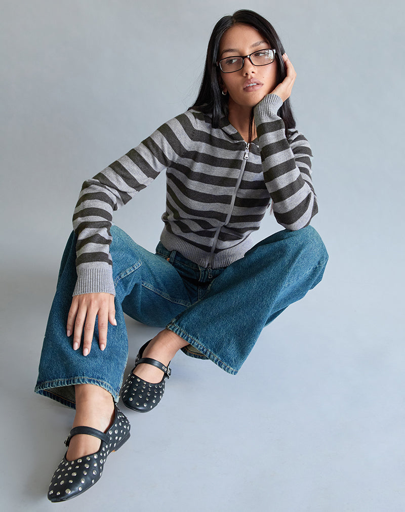 Grey Stripe Hooded Jacket | Cozyra – motelrocks-com-us