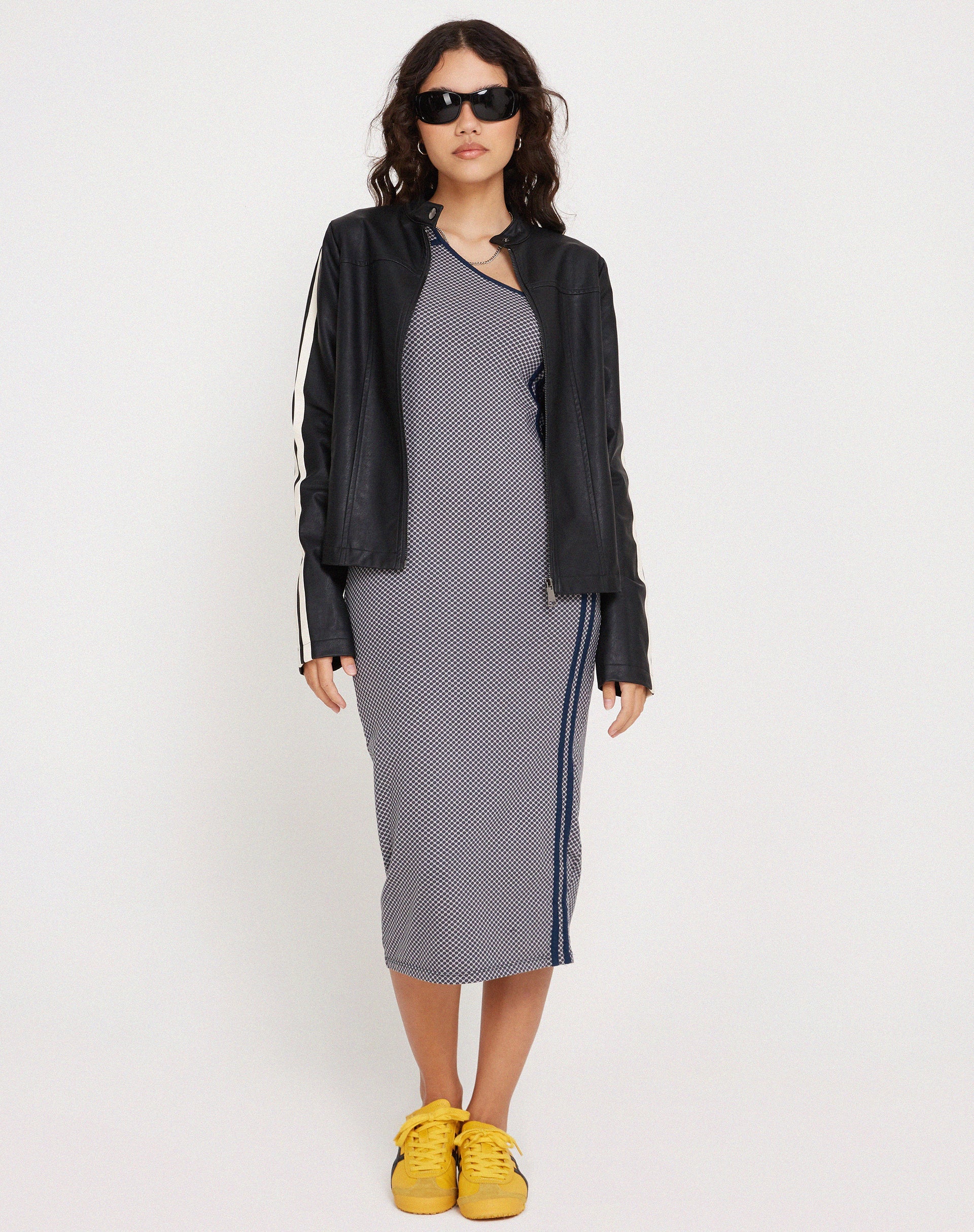 Grey Navy Sporty Micro Spot Midi Dress | Cresida motelrocks-com-us Grey Navy Sporty Micro Spot Midi Dress | Cresida motelrocks-com-us