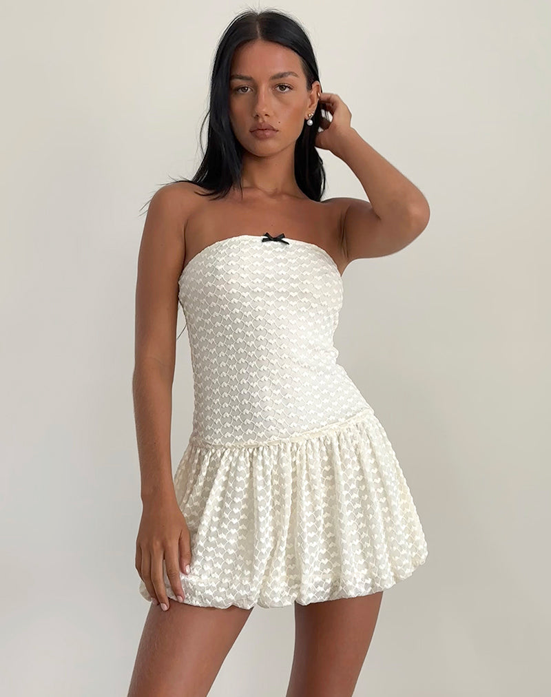 Image of Cryolan Bandeau Mini Dress in Ivory Heart Lace
