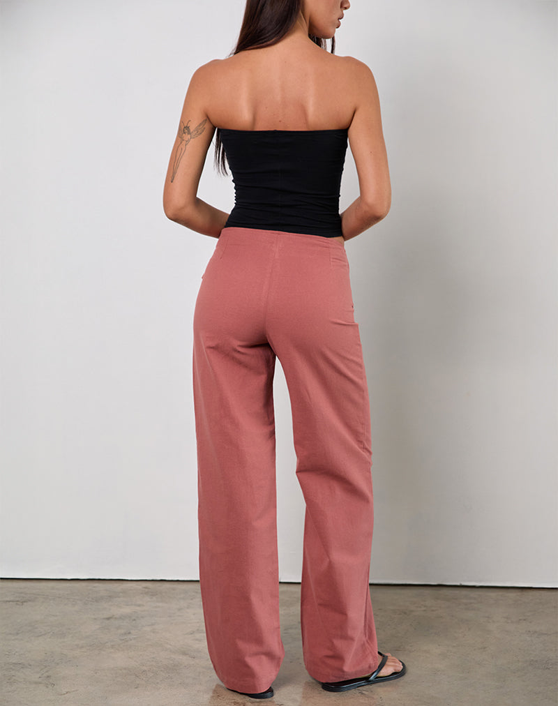 Tuscan Red Linen Straight Leg Trouser with Belt | Cursa