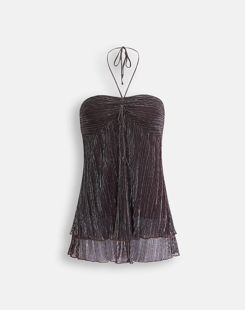 Image of Cutie Halterneck Top in Plisse Brown